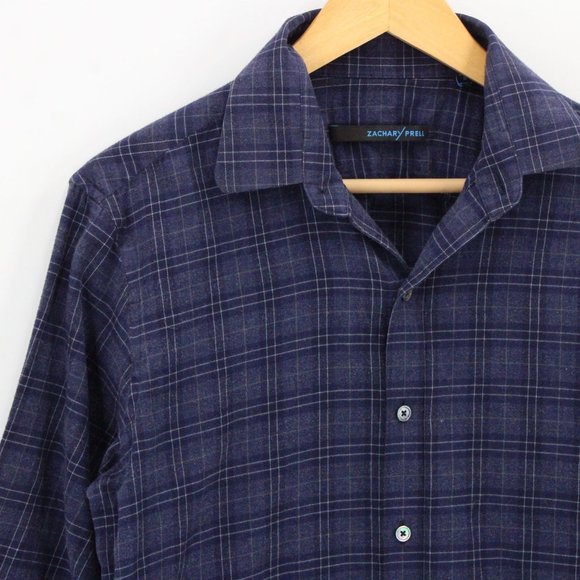 Zachary Prell Shirt Mens Navy Blue Plaid Casual Button Down Collared Size Small - Picture 2 of 9